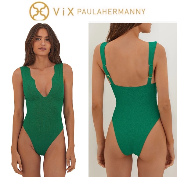 Vix Other - ViX Paula Hermanny Firenze Dakota Scallop One-Piece Swimsuit in Green sz S 228$